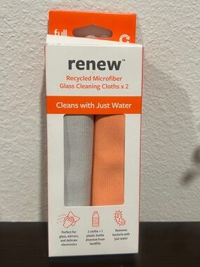 Recycled Microfiber Glass Cleaning Cloths - Gray & Orange (2 Pack) NIB